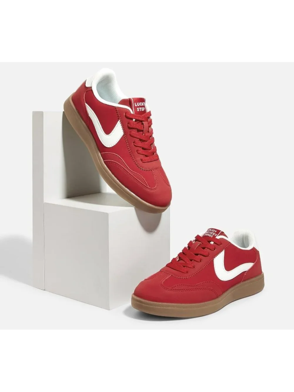 Women's Red Classic Fashion Casual Skate No Slip Lace Up Walking Sneaker Shoes